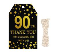 100pcs Gold Foil Thank You Tags with String Gift WrapTags for 90th Birthday 90th Anniversary Party Decoration