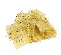 100Pcs Gold Glitter Organza Bags | Moon & Star Drawstring Jewelry Bags for Party/Wedding/Holiday | 3.3x2.6in Transparent Pouches