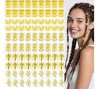 100Pcs Gold Hair Cuffs, Adjustable Gold Hair Jewelry, with 5 Styles, Dreadlock Accessory Braid, for Women and Girls, Accessories Decorations for Music Festival Party Fit Men Women