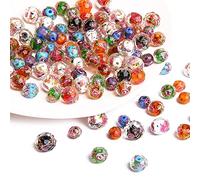 100pcs Gold Sand Lampwork Glass Beads 8mm Faceted Round Loose Spacer Beads 10 Colors Rondelle Handmade Beads with Flower for Rosary Making DIY Jewelry Making Hole: 2mm