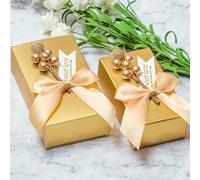 100pcs Golden Candy Box with Bow Wedding Chocolate Gift Packaging Box for Guests Birthday Party Baby Shower Decoration Supplies