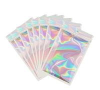 100Pcs Gray Mylar Ziplock Foil Sealed Holographic Plastic Packaging Bags, 10x15cm Smell Proof Sweet Pouches, Middle Resealable Sample Storage Grip Seal for Food, Jewelry
