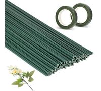 100PCS Green Florist Wire 2.2mm, 30cm Long with 2 Roll of Flower Tapes