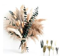 100pcs Green Pampas Grass Dried Flowers Bouquet for Boho Decor, Fluffy Artificial Arrangements for Home and Vases