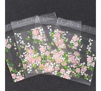 100Pcs Grip Seal Bags, 3.93X3.93 Inch Frosted Semi Transparent Self Seal Flat Pouch Bags, Cherry Blossom Rose Designs Clear Plastic Bags for Cookies Jewels Nuts Lemon Slices (Rose)