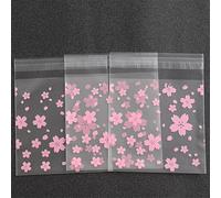 100Pcs Grip Seal Bags, 3.93X3.93 Inch Frosted Semi Transparent Self Seal Flat Pouch Bags, Cherry Blossom Rose Designs Clear Plastic Bags for Cookies Jewels Nuts Lemon Slices (Sakura)