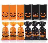 100Pcs Halloween Cellophane Bags, Clear Cellophane Bag Sweet Candy Gift Bags with Twist Tie Trick or Treat Bags for Halloween party favor Supplies (Black+Orange)