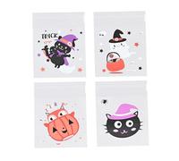 100Pcs Halloween Cellophane Bags,Self Adhesive Halloween Sweet Bags Small Halloweens Treat Bag with Pumpkin Black Cat Ghost Print for Candy Cookies Biscuit Gifts Jewelry HalloweenPartyBags,10 * 10cm