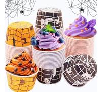 100pcs Halloween Cupcake Wrappers Liners Cases,Paper Cupcakes Liners Ghost Spider Baking Cups Orange Black Muffin Liner Paper Cups for Halloween Party Candy Cupcake Decorations Supplies