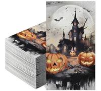 100PCS Halloween Guest Napkins | 3-Ply Disposable Castle Pumpkins Design for Bathroom Guest Dinner Tea, Party Supplies Table Decor