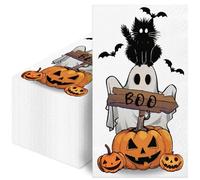 100Pcs Halloween Guest Napkins Vintage Boo Ghost Black Cat Pumpkin Bat Paper Napkins, Dinner Hand Napkin for Kitchen Bathroom
