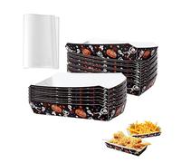 100pcs Halloween Paper Food Trays and 100pcs Deli Paper Liners, Halloween Party Treat Tray Nacho Trays Paper Boats for Serving Food Snack Hot Dog Candy Fried Chicken (Semi-Finished Product)