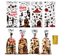 100pcs Halloween Sweet Bags for Treat Halloween Cellophane Bags Candy Bag for Trick or Treating Transparent Plastic Goodie Cookie Gift Bag Party Favours Supplies with Twist Tie for Kids Multipack