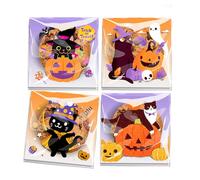 100Pcs Halloween Sweet Bags,Self Adhesive Small Cellophane Bags with Pumpkin Black Cat Print Halloween Treat Bags for Candy Cookies Biscuit Goodie Gifts Jewelry HalloweenParty Favor Bag-s,10 * 10cm