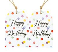 100Pcs Happy Birthday Gift Tags with String Colorful Dots Personalized Paper Present Tags for Birthday Presents Invitations Wish Cards