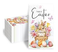 100pcs Happy Easter Napkins Bunny Egg Basket Flowers Guest Disposable Hand Paper Napkin Towel for Home Kitchen Bathroom Spring Easter Party Supplies