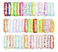 100PCS Hawaiian Leis Party Decorations, 50 Styles Hawaiian Leis Bulk Hawaiian Flower Necklace for Tropical Hawaiian Party Theme Beach Party Supplies Hawaiian Night Bar Luau Aloha Beach Vacation
