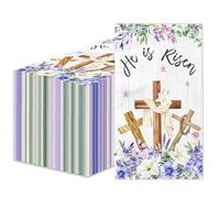 100pcs He Is Risen Napkins,Disposable Religious Easter Napkins Purple Spring Flowers Cross He Is Risen Paper Napkins For Easter Bathroom Holiday Party Supplies