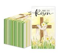 100pcs He Is Risen Napkins, Disposable Religious Easter Napkins Spring Flowers Cross He Is Risen Paper Napkins for Easter Bathroom Holiday Party Supplies