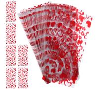 100pcs Heart Shaped Red Opp Candy Bags for Valentine's Day Treats | Lovely Storage for Biscuits, Snacks, Anniversaries, and Mother's Day Gifting, Charming Style