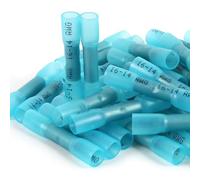 100PCS Heat Shrink Butt Connectors, 16-14 AWG Blue Insulated Waterproof Electrical Wire Connectors Automotive Wire Crimp Terminals Butt Splices