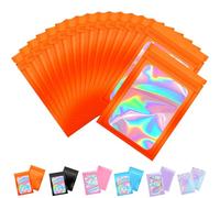 100pcs Holographic Bags 8x13cm, Orange Smell Proof Resealable Sweet Pouches, Small Plastic Bags for Lipgloss, Jewelry, Eyelash, Food Storage, Gift Grip Foil Ziplock Bags