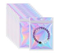 100pcs Holographic Mylar Bags, 10 x 15cm Clear Gold Resealable Zip Packaging for Spices Sweets