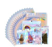 100Pcs Holographic Mylar Bags - 5 Sizes, Resealable Foil Ziplock Pouches for Cookies, Jewelry, Lipgloss, Food Storage & Gifts
