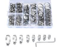 100PCS Hose Clamps Adjustable 8 Sizes(8mm-44mm), Stainless Steel Clips Clamp for Flexible Hose Tube, Pipe Clamp Assorted with Screwdriver for Water, Automobile, Gas Pipe, etc
