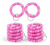 100PCS Hot Pink Spiral Coil Wrist Keychain Holder, Soft Plastic Pink Bracelet Badge Holders for Sports Gym Pool Sauna