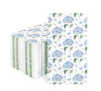 100Pcs Hydrangea Paper Napkins 3Ply Blue Hydrangea Party Napkins Absorbent Hand Towels Elegant Flowers Guest Napkin Decorative for Wedding Bridal Shower Summer Birthday Bathroom Dinner Party Supplies