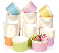 100pcs Ice Cream Bowls Disposable,9oz Paper Ice Cream Cups,5 Color Sprinkles Food Containers for Dessert Snack Frozen Yogurt Soup and Summer Birthday Party Supplies