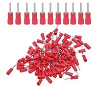 100PCS Insulated Ferrules Terminal Copper + PVC Red Round Tube Pin End Crimp Connector Kit for AWG 22-16/0.5-1.5mm² Wires