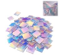 100pcs Iridescent Acrylic Squares,2x2cm Rainbow Mosaic Tiles Sheet,Double-Sided Acrylic Block for Mosaic Art,Light & Shadow Craft Projects,Home Decor