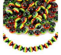 100pcs Jamaica Beads for Jewelry Making, 8mm Multicolored Striped Rasta Resin Beads for Necklace, Earrings, Bracelet, DIY Ornaments