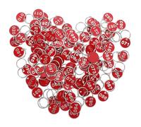 100Pcs Key Tags Number from 1 to 100 Sauna Storage, Aluminium Alloy Numbers Plates Luggage ID Ring Labels for Office(Red)