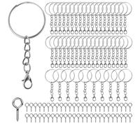 100Pcs Keyring Chain Keychain Accessories 50pcs Swivel Lobster Clasps & 50pcs Eye Pins Metal Keyring Making Kit Sliver Key Chain Hooks for DIY Crafts Jewellery Key Ring Making, B