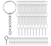 100Pcs Keyring Chain Keychain Accessories 50pcs Swivel Lobster Clasps & 50pcs Eye Pins Metal Keyring Making Kit Sliver Key Chain Hooks for DIY Crafts Jewellery Keyring Making, A