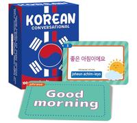 100Pcs Korean Conversational Flash Cards for Beginners Travel Adults | 50 Vocabulary with 50 Phrases, Bilingual English-Korean, Pronunciation Guide, Thick Cardboard, for College Beginners Traveler