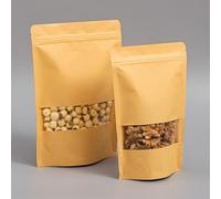 100Pcs Kraft Paper Bag with Window,Sealed Brown Stand Up Pouches 10x15cm