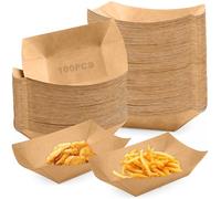 100Pcs Kraft Paper Food Trays, Heavy-Duty Recyclable Disposable Hot Dog Trays, Brown Cardboard Serving Party Food Tray Packaging Boat Basket for Burgers Chips Nachos Sandwich BBQ Parties Takeaway