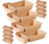 100pcs Kraft Paper Snack Box 18x10x3.5cm Brown Dual Compartment | Quick Folding Design, Grease Containment, 520ml Capacity, for Nuts, Fries, Popcorn at Birthdays