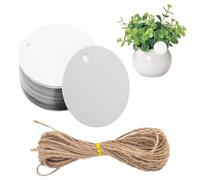 100pcs Kraft Paper Tags 2 Inch Round Gift Tags with 20m Jute Twine for Wedding Labelling Party Craft Packaging Christmas Gift - White