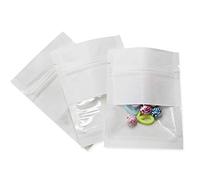 100Pcs Kraft Paper Window Bags Smell Proof Food Storage Pouch Flat for Zip Resealable Lock Candy Coffee Beans Tea Bath Salt Packaging Bag with Tear Notches (7x9cm (2.8x3.5 inch), White)