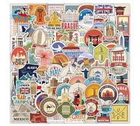 100Pcs Landmark Building Stickers for Hydro Flask Laptop Water Bottle Luggage Bicycle Motorcycle Car Bumper Guitar Skateboard, Global Travel Map Decals for Kids Teens Men Women Boys Girls