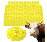 100pcs Large Empty Ear Tags for Livestock PE Ear Tags for Cattle, Pigs and Sheep, Easy to use and Suitable for Farm Management(Yellow, Red, Blue, Green, Orange) Yellow 100pcs