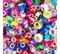 100Pcs Large Hole Beads Spacer Bead Mixed Color Assorted European Craft Big Beads Large Hole Lampwork Murano Fairy Wand Garden Bead for DIY Pens Bracelet Keychain Jewelry Making Decoration Supplies
