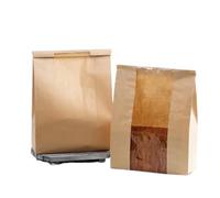 100Pcs Large Kraft Paper Bread Loaf Bag With Clear Front Window,Tin Tie Tab Lock Brown Bakery Coffee Cookie Treat Packaging Bags for Bread(21 * 9 * 35cm)