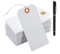100PCS Large Price Tags 120x60 mm with Label Strings, White GiftTags Tie on Blank Marking Tagswith Elastic Rope Attached Writable Hanging Merchandise LabelTags for Clothing Display Luggage Craft