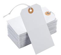 100pcs Large Price Tags with String Attached White Hang Paper Tags with Elastic String Reinforced Hole Writable Gift Tag Inventory Tag 4.76''×2.36''